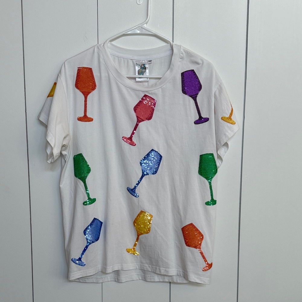 Queen of Sparkles Colorful Sequin Wine Glass T-Shirt
